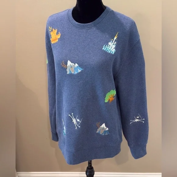Walt Disney World Blue Multicolored Embroidered Icons
Sweatshirt Unisex Size S - Picture 2 of 9